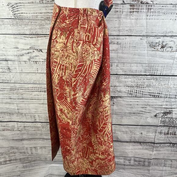 Nygard Collection Skirt size 8 Petite Dark Red Gold Silk Swirls Long Faux Wrap - Picture 9 of 11